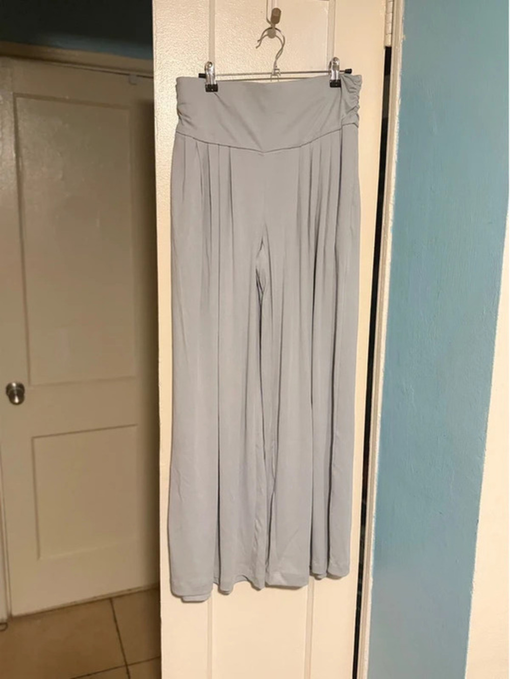 OGL Sandwashed Super Flowy Tucked Palazzo Pants Smoke Blue NWT Medium